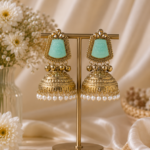 Anvika Golden Kashmiri Jhumka Earrings – Sea Green