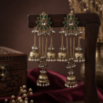 Inaya Kashmiri Layered Jhumka Ghungroo Earrings – Dark Green