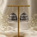 Meera Oxidised Pearl Jhumka Earrings – Silver