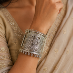Aarna Oxidised Silver Tribal Kada Cuff Bracelet for Women