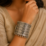 Adiva Oxidised Silver Tribal Kada Bracelet for Women