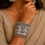 Kashvi Oxidised Silver Tribal Kada Bracelet for Women