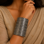 Sheena Oxidised Silver Tribal Kada Bracelet for Women