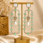 Aashvi Mint Green Long Kundan Pearl Earrings