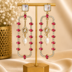 Aashvi Wine Long Kundan Pearl Earrings
