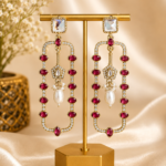 Aashvi Red Long Kundan Pearl Earrings