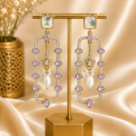 Aashvi Lavender Long Kundan Pearl Earrings