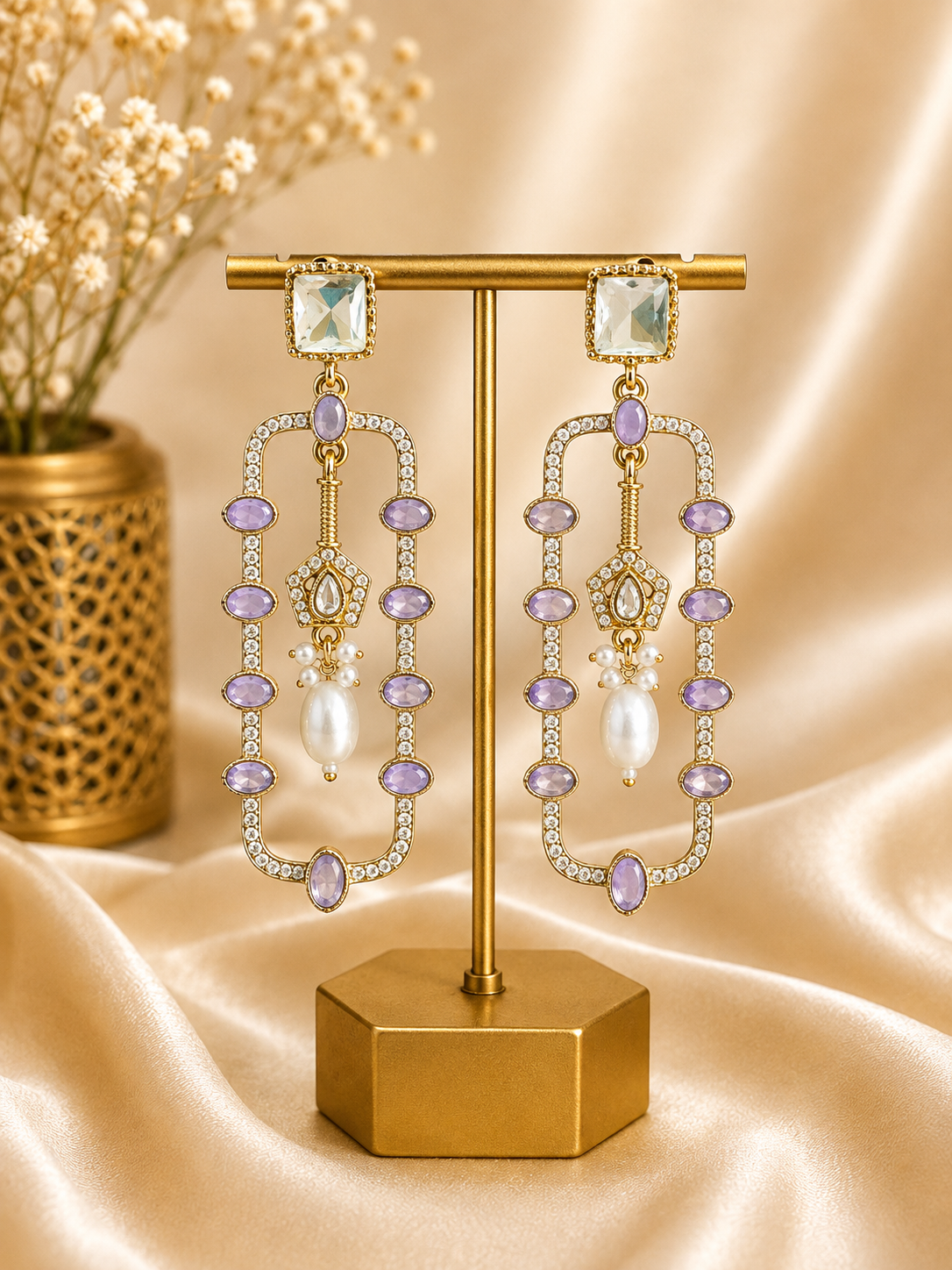 ChatGPT-Image-Aug-10-2026-02_21_05-PM.png Aashvi Lavender Long Kundan Pearl Earrings - Image 1