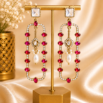 Aashvi Dark Pink Long Kundan Pearl Earrings