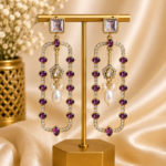Aashvi Purple Long Kundan Pearl Earrings