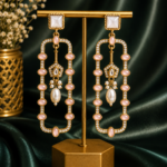 Aashvi Light Pink Long Kundan Pearl Earrings