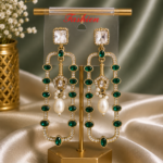 Aashvi Emerald Green Long Kundan Pearl Earrings