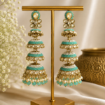 Ginny Long Four Layered Jhumka Earrings- Light Blue