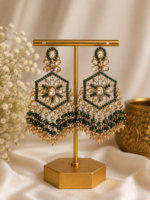 Urmila Jadau Kundan Crystal Statement Earrings – Dark Green