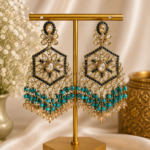 Urmila Jadau Kundan Crystal Statement Earrings – Teal Blue
