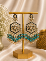 Urmila Jadau Kundan Crystal Statement Earrings – Teal Blue