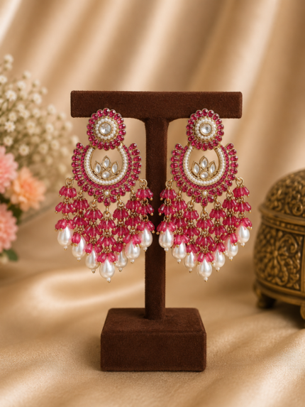 Pakhi Jadau Kundan Chandbali Statement Earrings  – Dark Pink