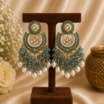 Pakhi Jadau Kundan Chandbali Statement Earrings  – Teal Blue