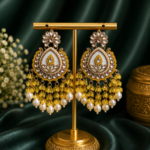 Jyoti Yellow Kundan & White Marble Statement Earrings with Pearl Drops