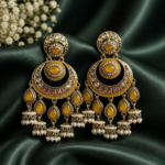 Arya Yellow Kundan Chandbali Jhumka Earrings with Pearl Drops