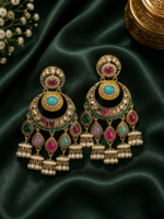 Arya Multi Kundan Chandbali Jhumka Earrings with Pearl Drops