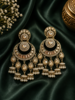 Arya Golden Kundan Chandbali Jhumka Earrings with Pearl Drops - Image 2