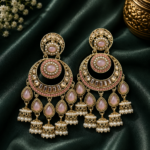 Arya Pink Kundan Chandbali Jhumka Earrings with Pearl Drops