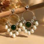 Pari Kundan Pearl Chandbali Earrings – Dark Green