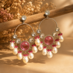 Pari Kundan Pearl Chandbali Earrings – Dark Pink