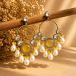 Pari Kundan Pearl Chandbali Earrings – Yellow