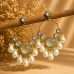 Pari Kundan Pearl Chandbali Earrings – Mint Green