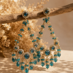 Noori Kundan Beaded Chandbali Earrings – Teal Green