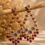 Noori Kundan Beaded Chandbali Earrings – Purple