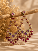 Noori Kundan Beaded Chandbali Earrings – Purple