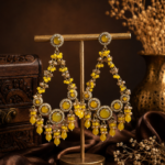 Noori Kundan Beaded Chandbali Earrings – Yellow