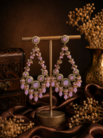 Noori Kundan Beaded Chandbali Earrings – Lavender