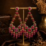 Noori Kundan Beaded Chandbali Earrings – Dark Pink