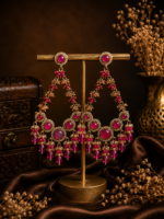 Noori Kundan Beaded Chandbali Earrings – Dark Pink