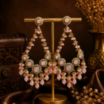 Noori Kundan Beaded Chandbali Earrings – Light Pink