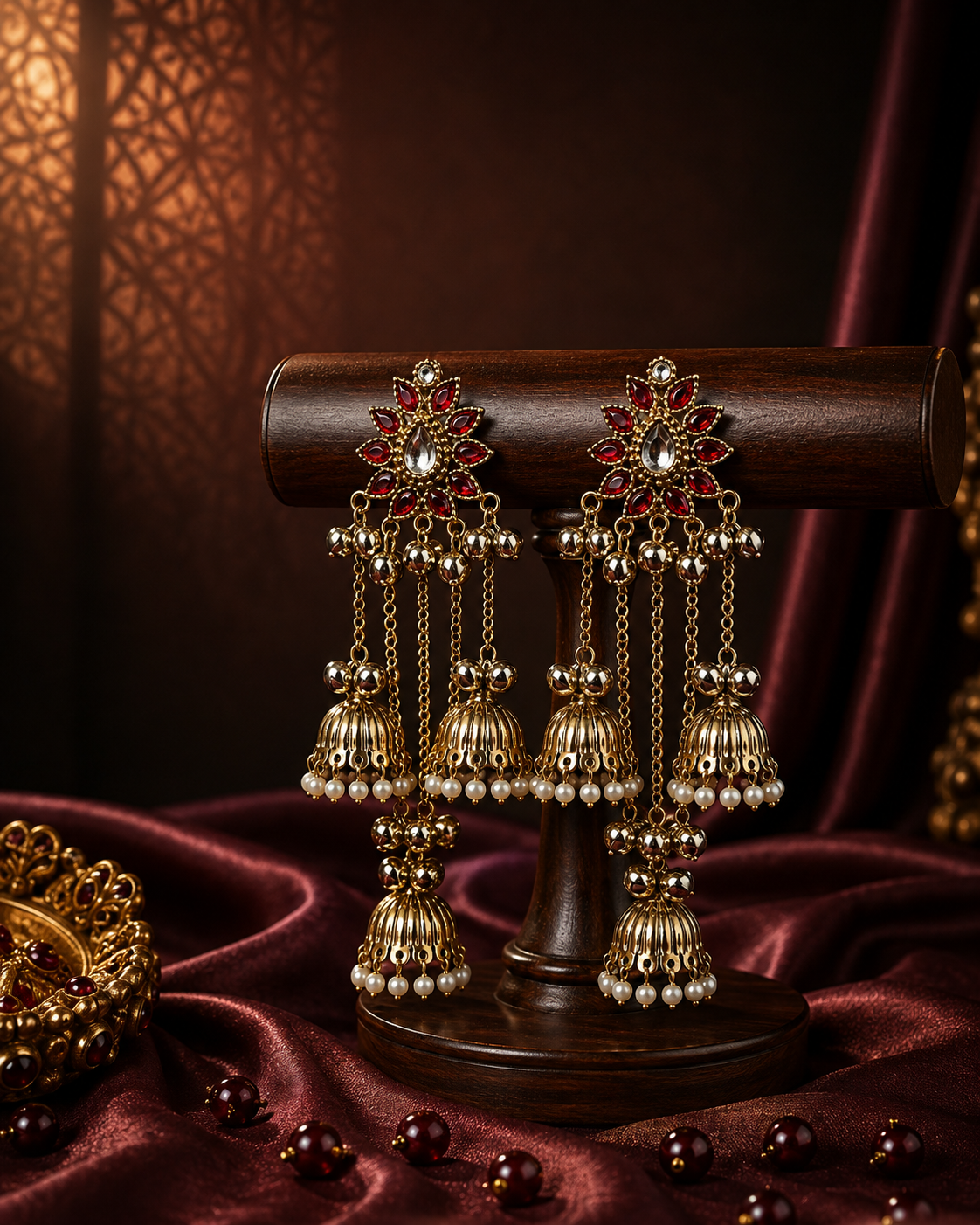 ChatGPT-Image-Aug-15-2026-03_08_50-PM.png Inaya Kashmiri Layered Jhumka Ghungroo Earrings – Red - Image 1
