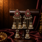 Inaya Kashmiri Layered Jhumka Ghungroo Earrings – Dark Pink