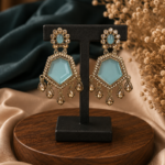 Neetu Statement Kundan Dangler Earrings – Light Blue