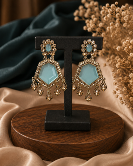 Neetu Statement Kundan Dangler Earrings – Light Blue