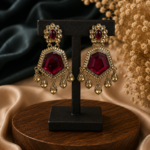Neetu Statement Kundan Dangler Earrings – Red
