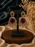 Neetu Statement Kundan Dangler Earrings – Red