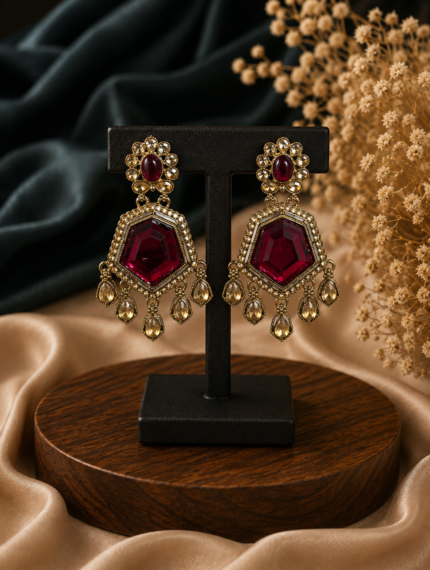 Neetu Statement Kundan Dangler Earrings – Red