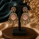 Neetu Statement Kundan Dangler Earrings – Light Pink