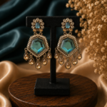 Neetu Statement Kundan Dangler Earrings – Teal Green