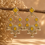 Esha Long Kundan Earrings – Yellow