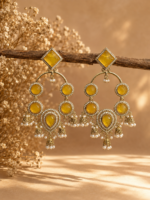Esha Long Kundan Earrings – Yellow